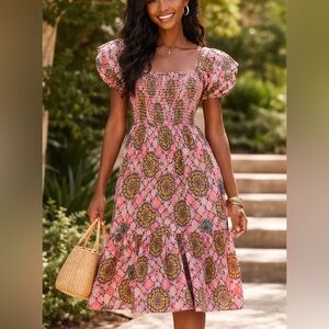 Like NEW Autumn Adeigbo Women's Chioma Floral Puff Sleeve Cutout Dress pink sz 4